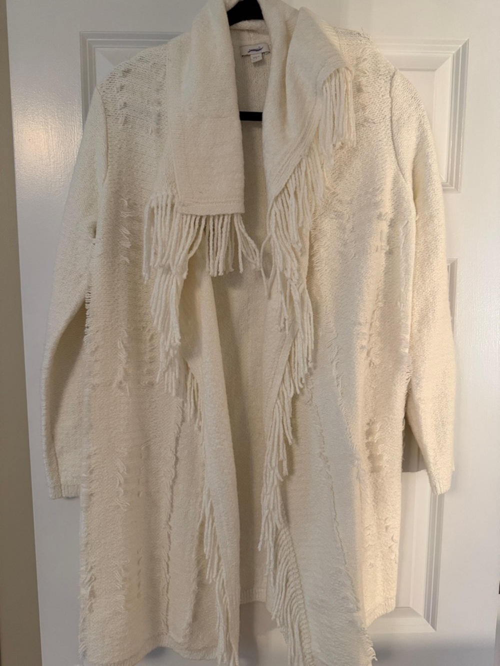 J. Jill Cream Fringe Long Open Cardigan, Sz S, NWT